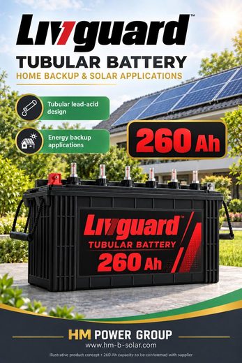 Livguard 260Ah tubular battery for home backup and solar