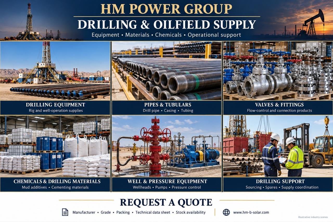 Drilling and oilfield supply: drilling equipment, pipes and tubulars, valves and fittings, chemicals and drilling materials, well and pressure equipment, drilling support
