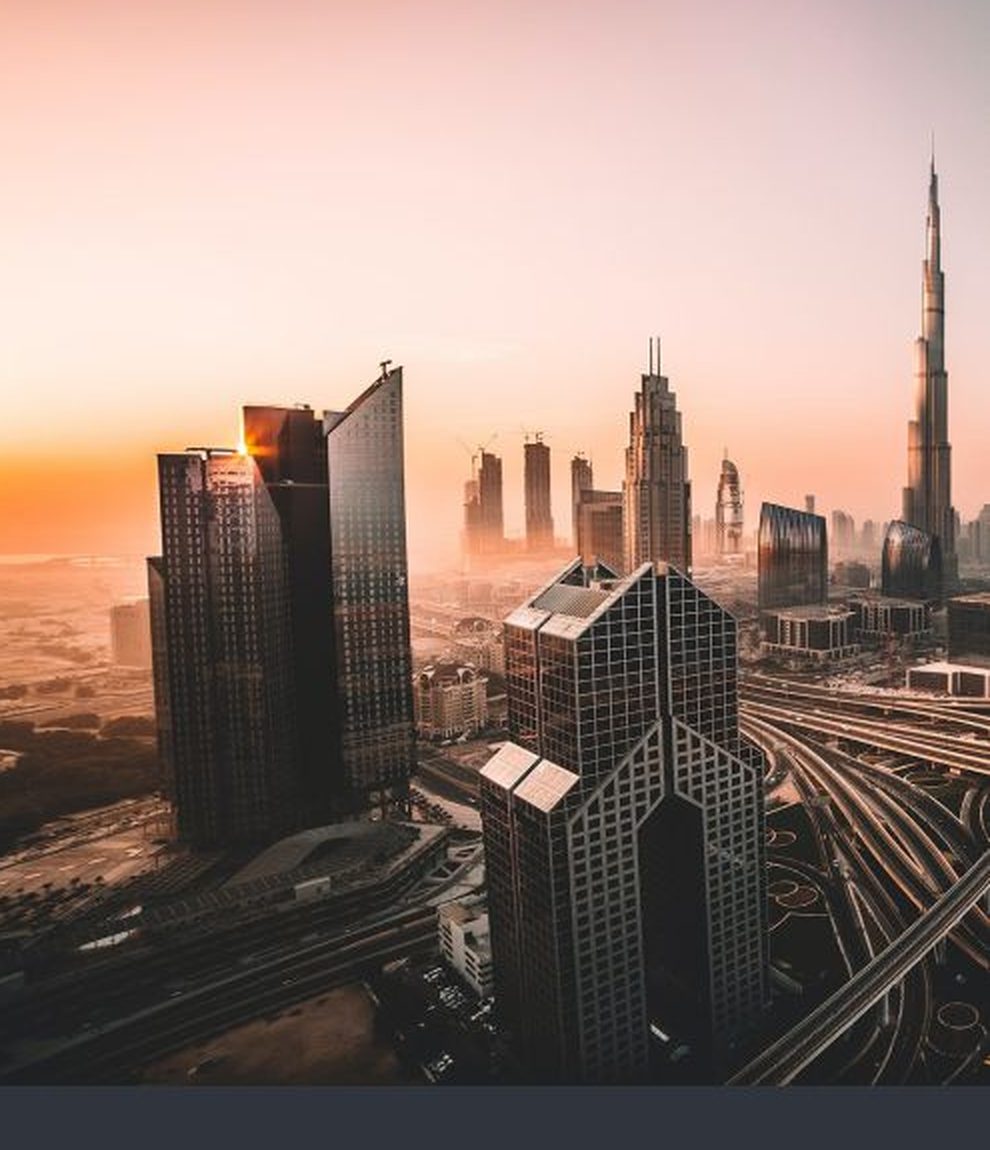 Dubai skyline at sunset