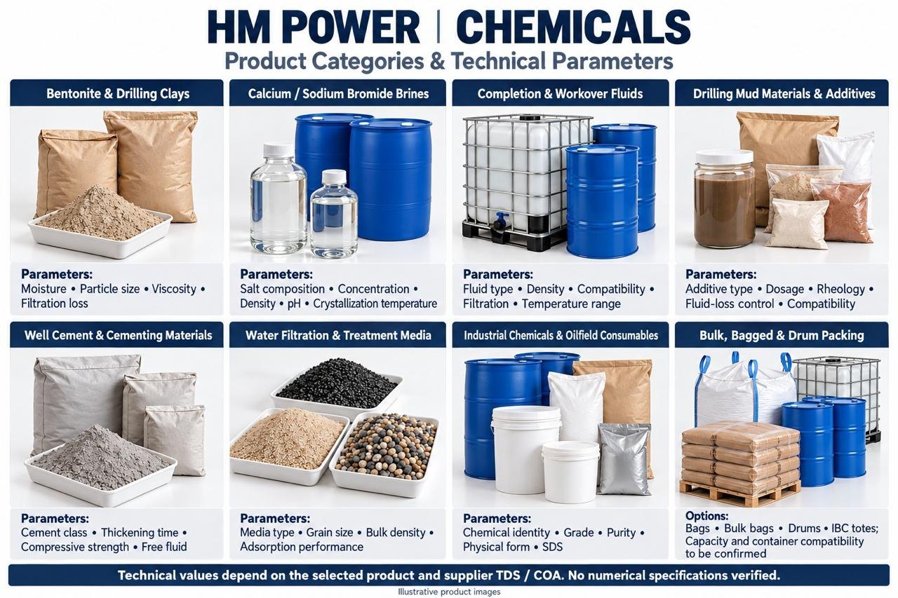 Drilling materials and chemicals: product categories and technical parameters